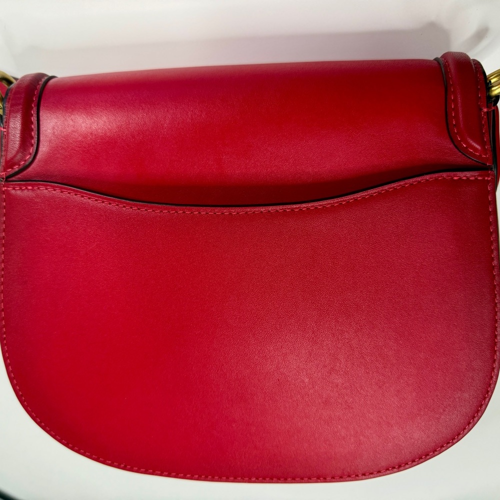 Coach Red Leather Saddle Crossbody with Gold Ring Detail - Picture 5 of 14